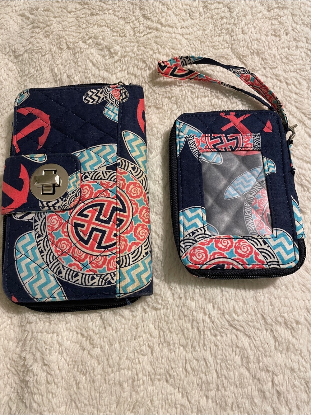 Quilted Navy Multi-Color Wristlet Wallet and ID Holder